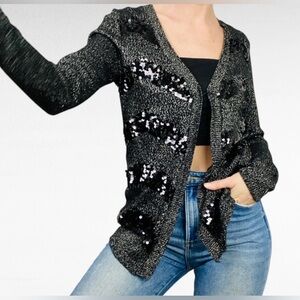 NWT Dana Buchman XSmall sequined black/silver shimmery cardigan
